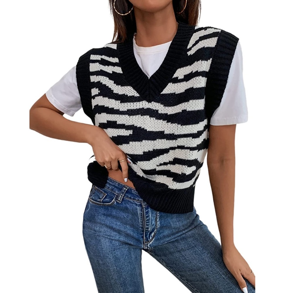Zebra print sweater vest